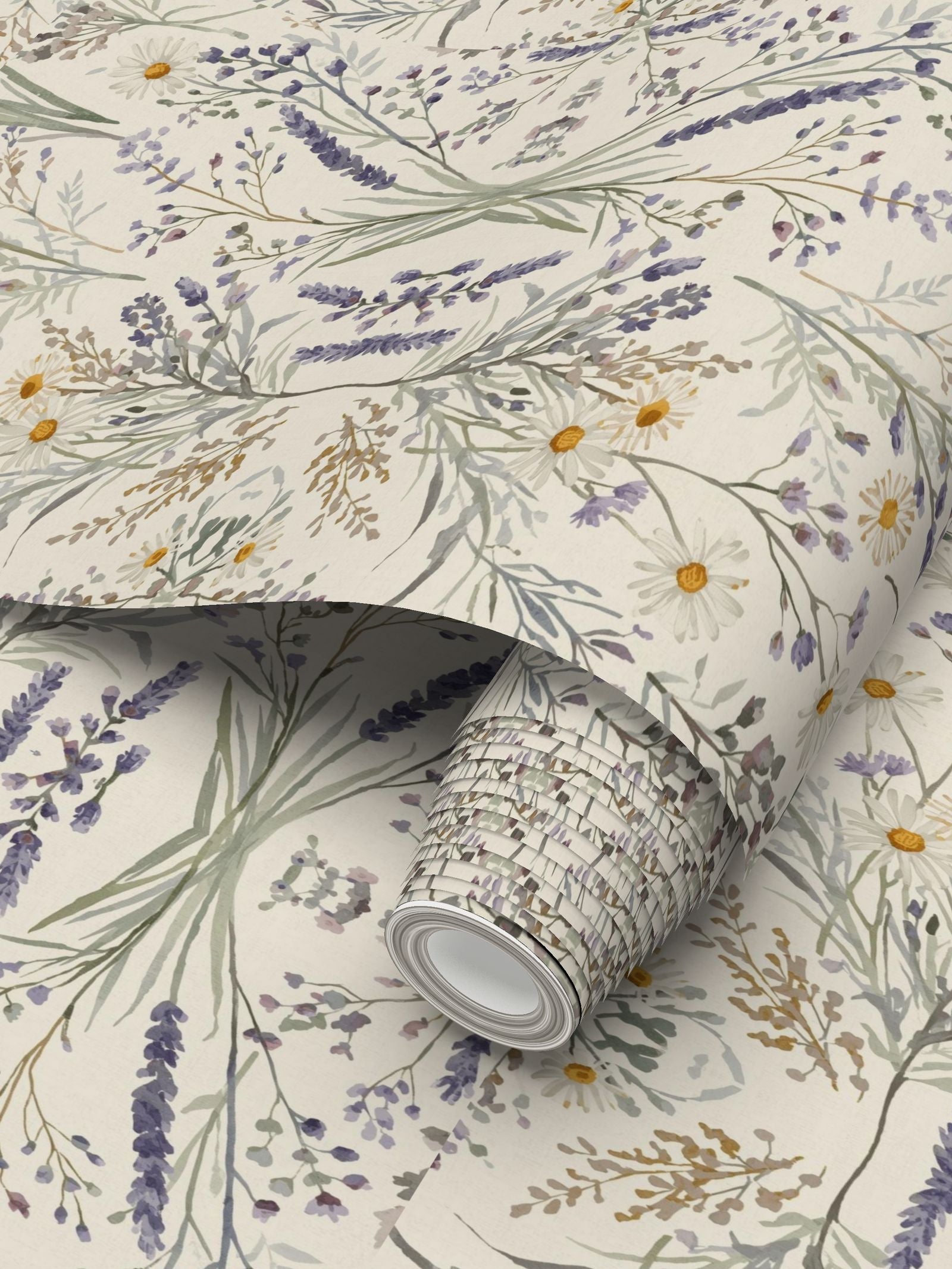 Whispering Meadow – Daisy & Lavender Botanical Wallpaper