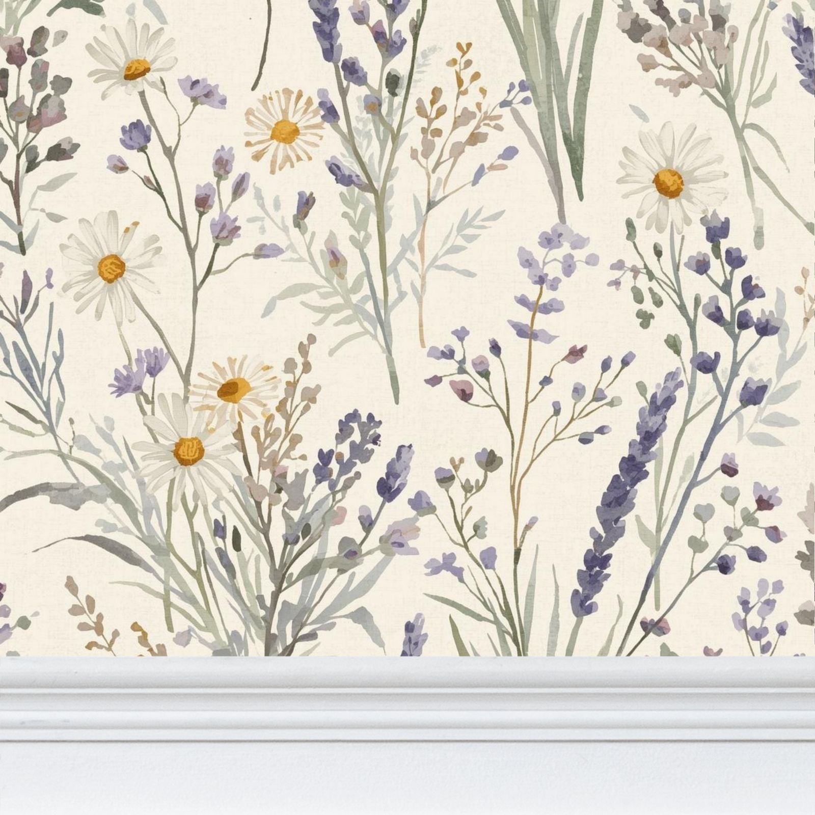 Whispering Meadow – Daisy & Lavender Botanical Wallpaper
